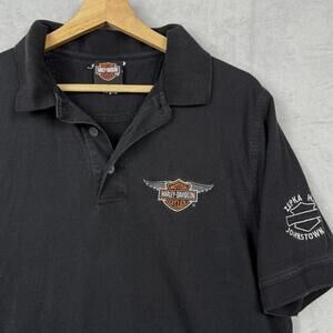 Harley-Davidson Polo Shirt Black Size L Embroidered Zepka Johnstown PA Biker Y2K